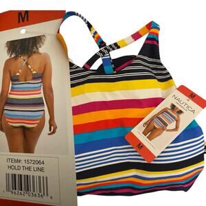 Nautica Hold The Line Women’s One Piece Bold Rainbow Stripe Swim Suit Size M